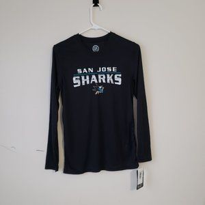 San Jose Sharks Long Sleeve T-Shirt Tee Youth Large 14/16 Black NHL Boys NWT